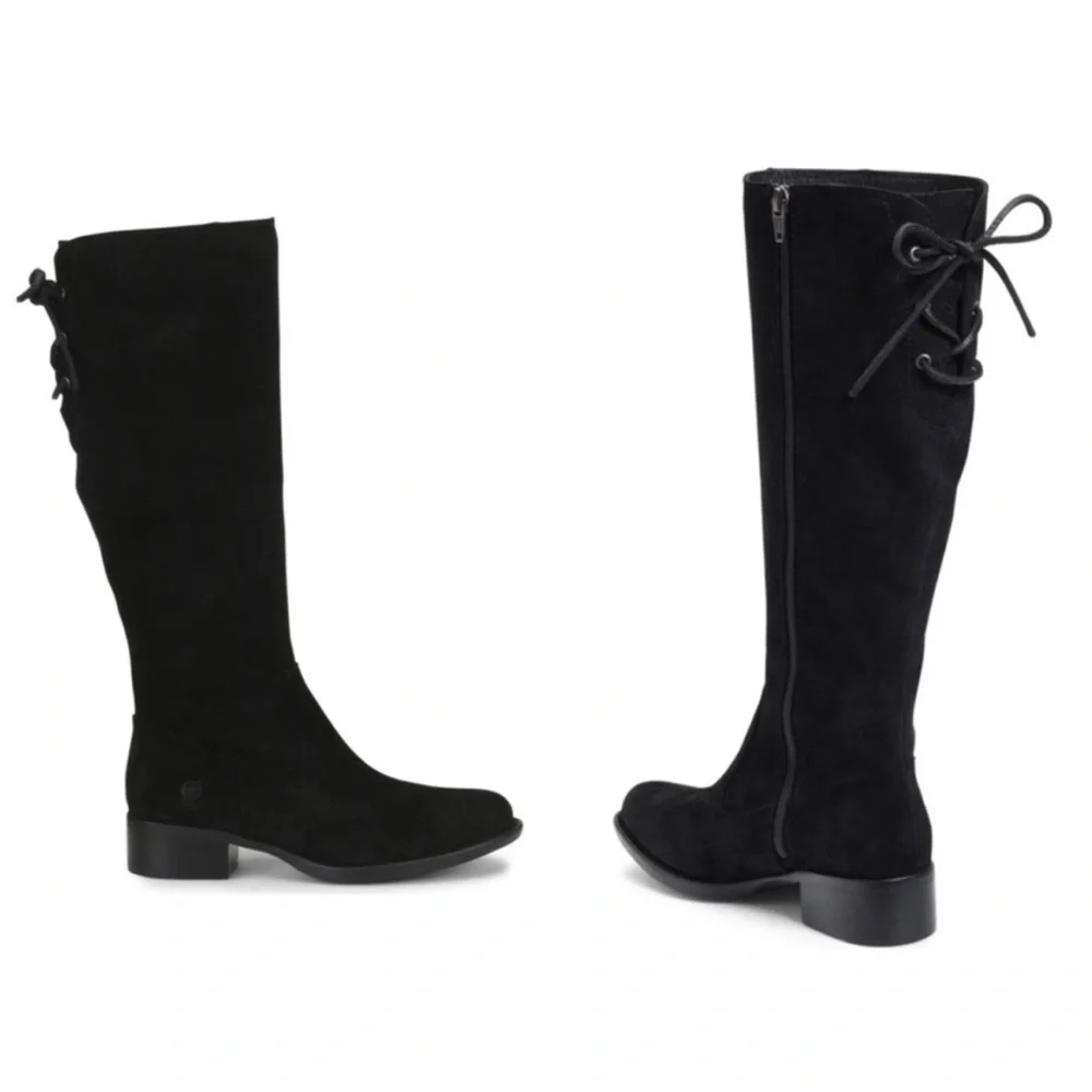 Born Cotto Tall Suede Leather Riding Boots Black Size 9.5 Wide Calf NEW NWT